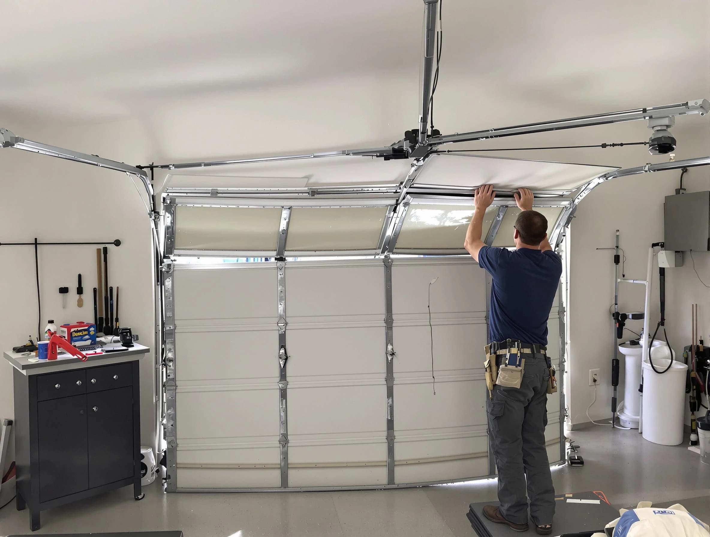 Locust Grove Garage Door Repair specialist performing precise section replacement on Locust Grove garage door