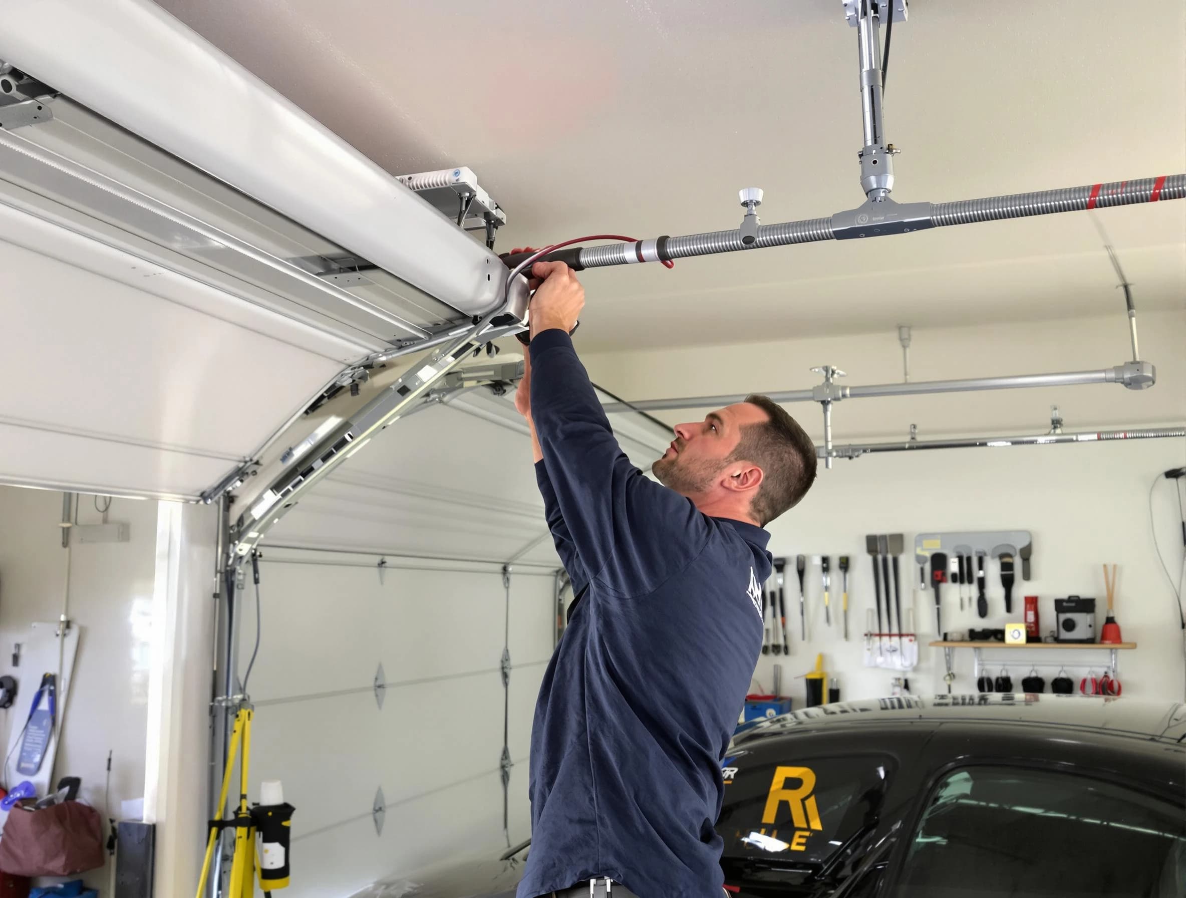 Locust Grove Garage Door Repair technician performing garage door cable repair in Locust Grove