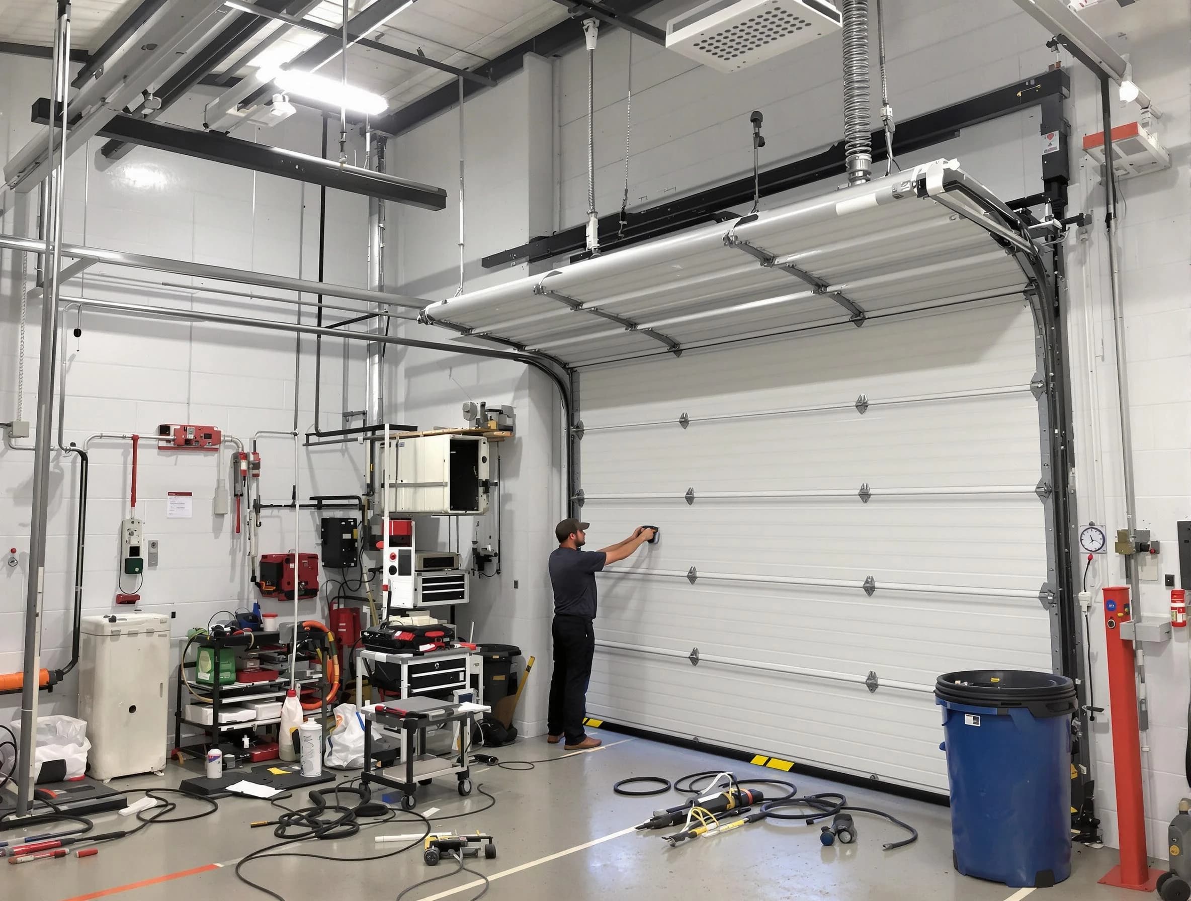 Locust Grove Garage Door Repair certified technician performing commercial door repair at a Locust Grove business facility