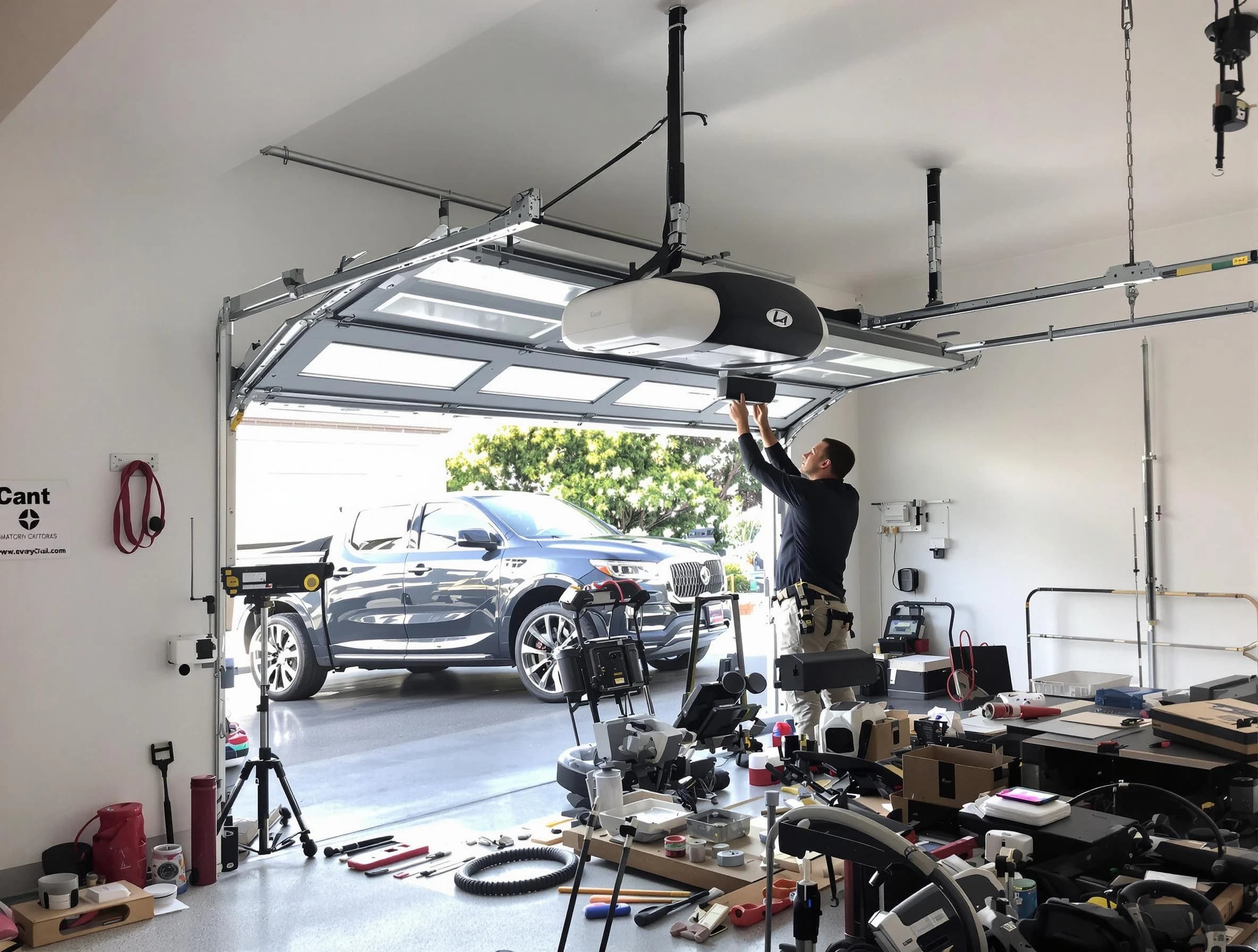Locust Grove Garage Door Repair specialist installing smart garage door opener system in Locust Grove home
