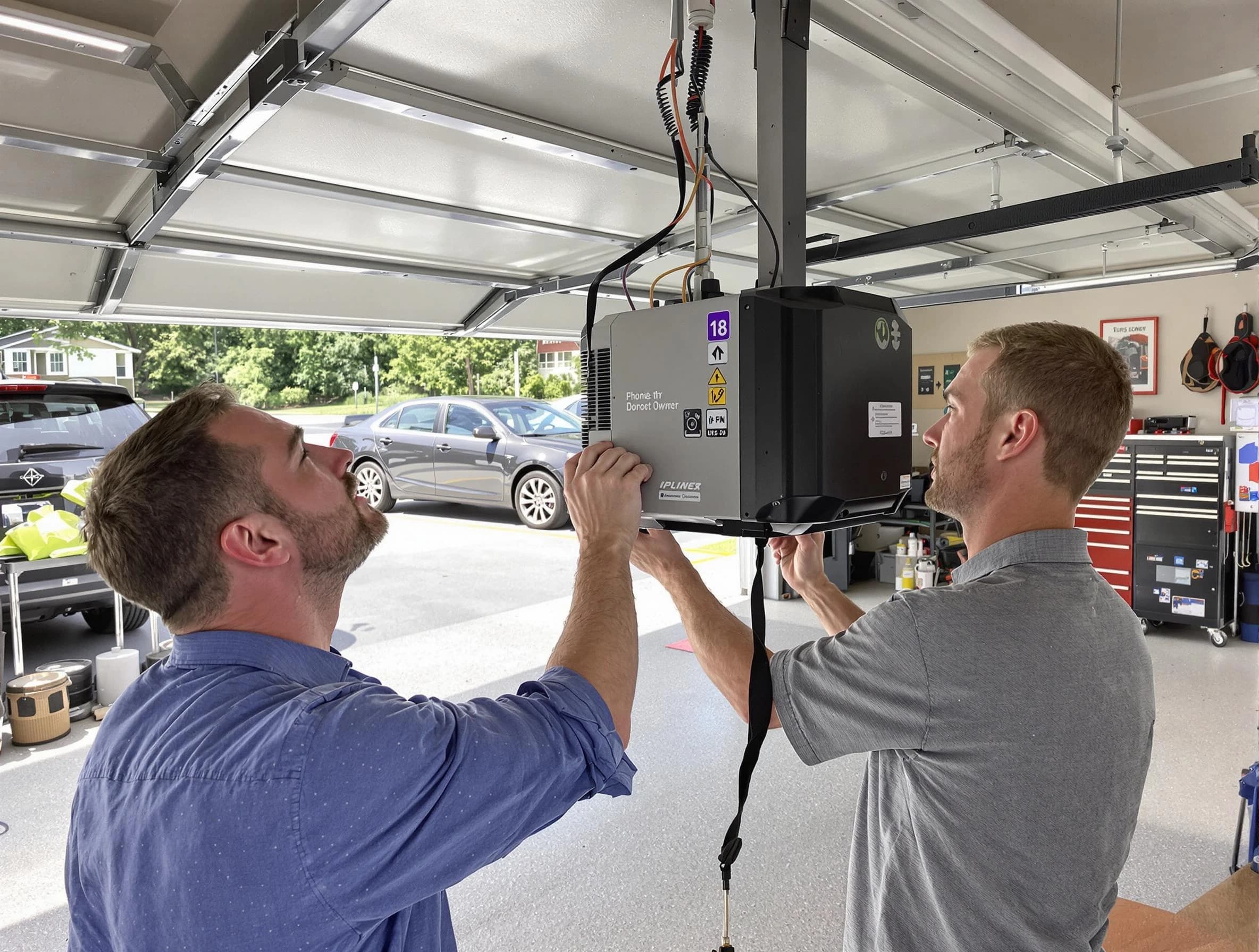 Locust Grove Garage Door Repair technician installing garage door opener in Locust Grove