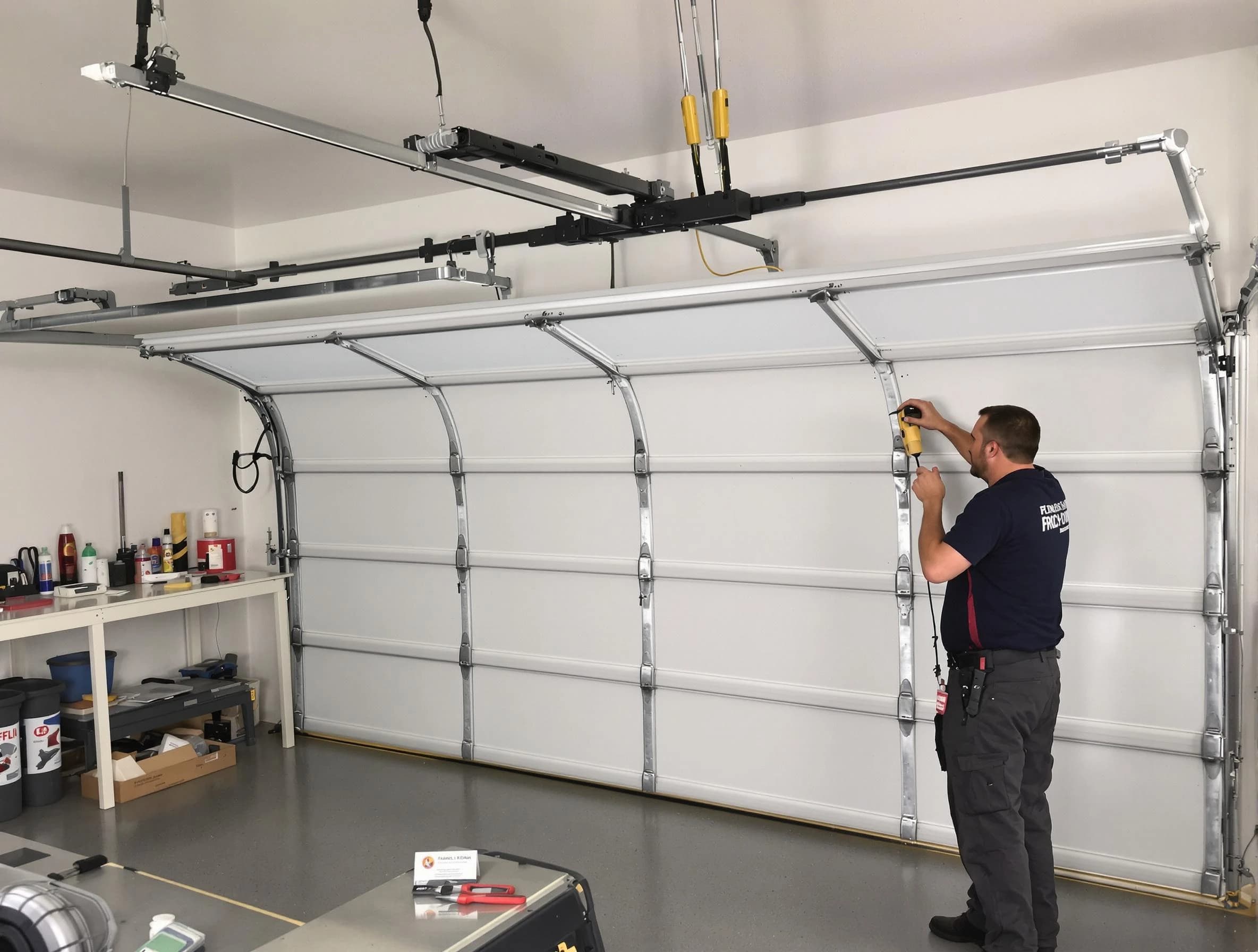 Locust Grove Garage Door Repair certified technician performing overhead door system repair in Locust Grove