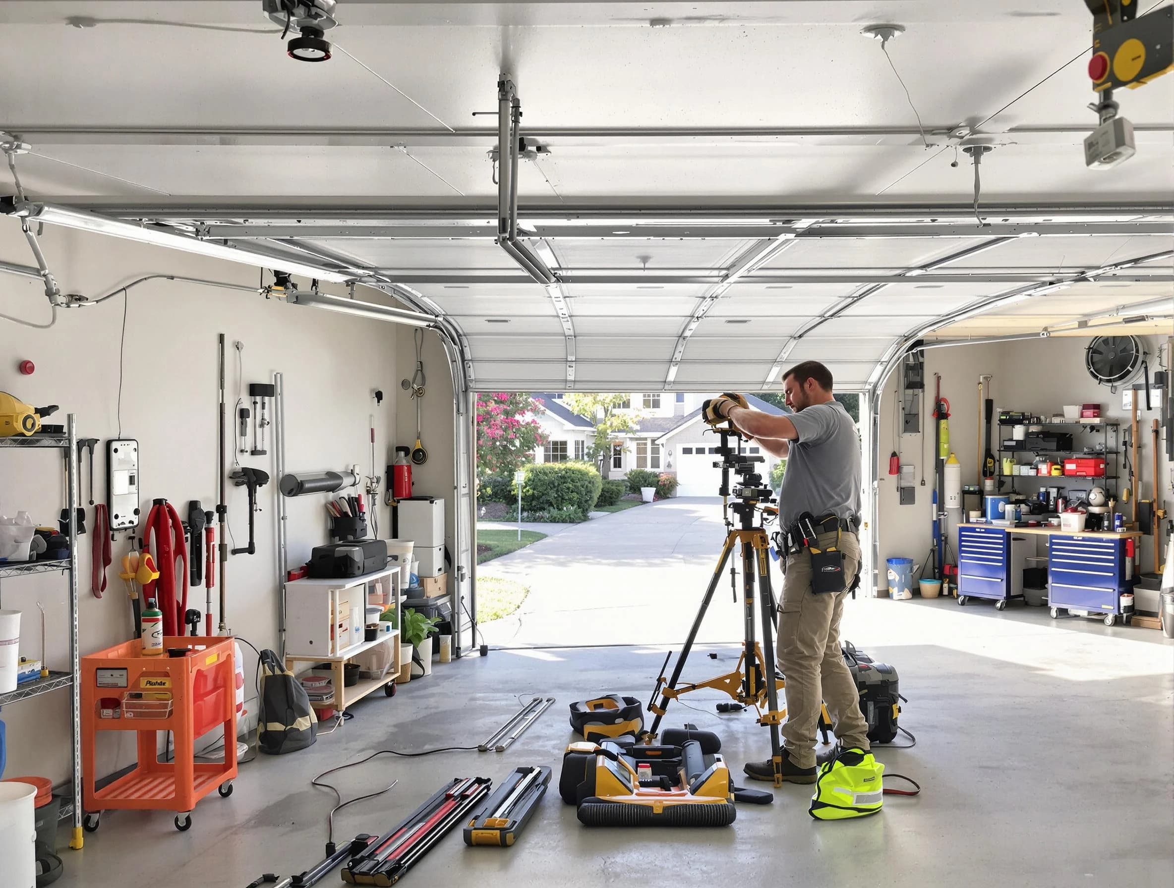 Locust Grove Garage Door Repair specialist performing laser-guided track alignment in Locust Grove