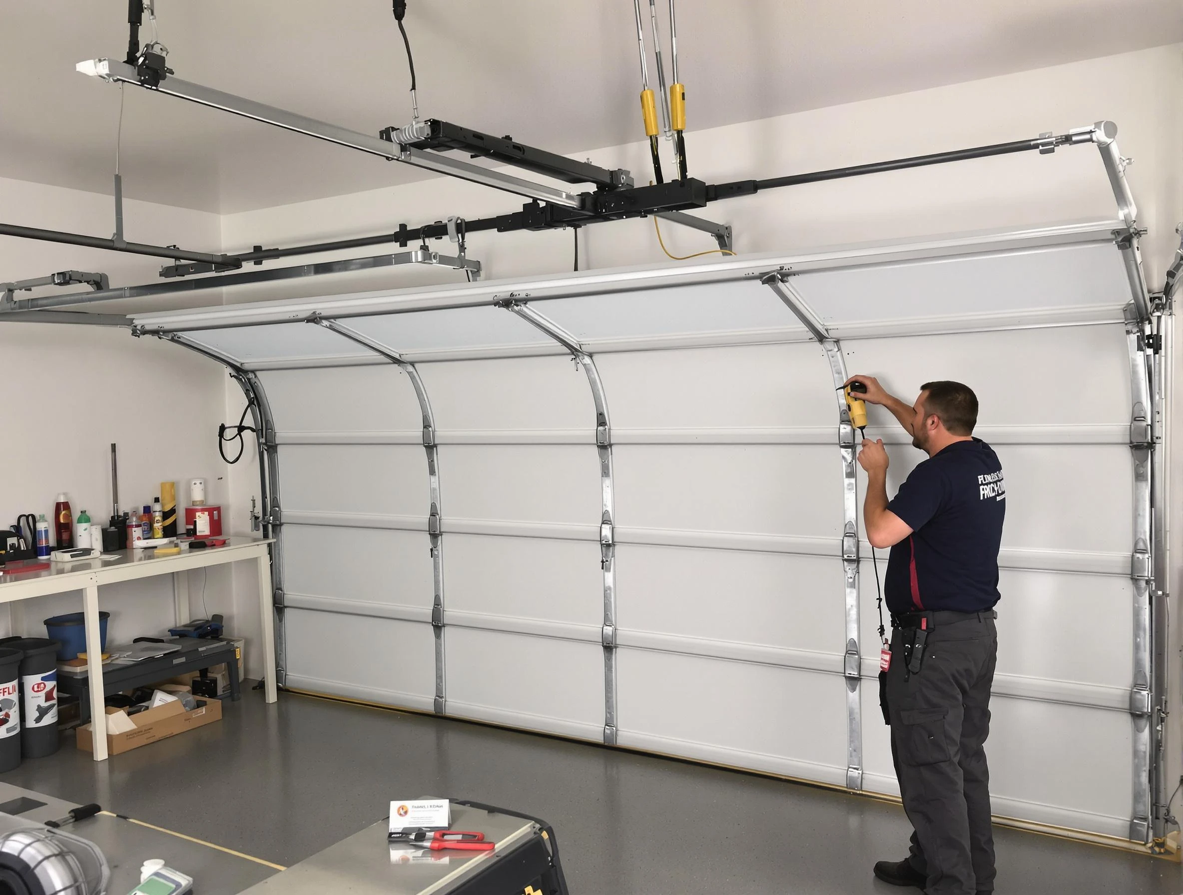 Locust Grove Garage Door Repair certified technician performing overhead door system repair in Locust Grove